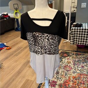 White Birch Asymmetrical Black and White Cut Out Blouse
